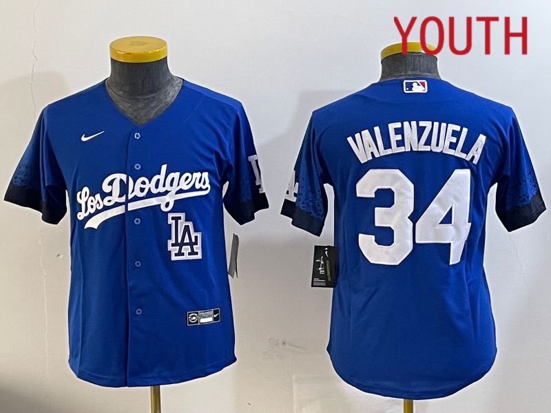 Youth  Los Angeles Dodgers #34 Valenzuela 2024 blue jersey 202411206->youth mlb jersey->Youth Jersey